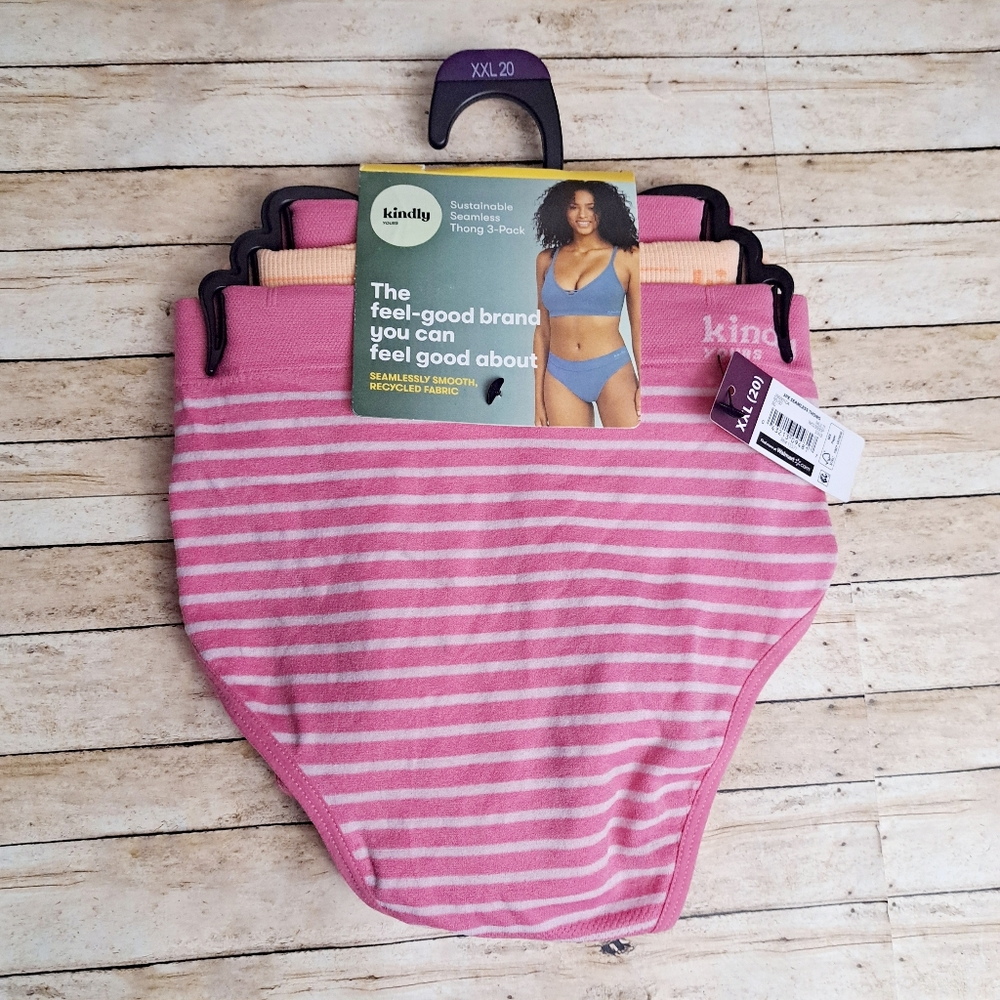 Kindly Yours Womens 3 Pack Sustainable Seamless Thong Panties Pink Sz XXL (20)